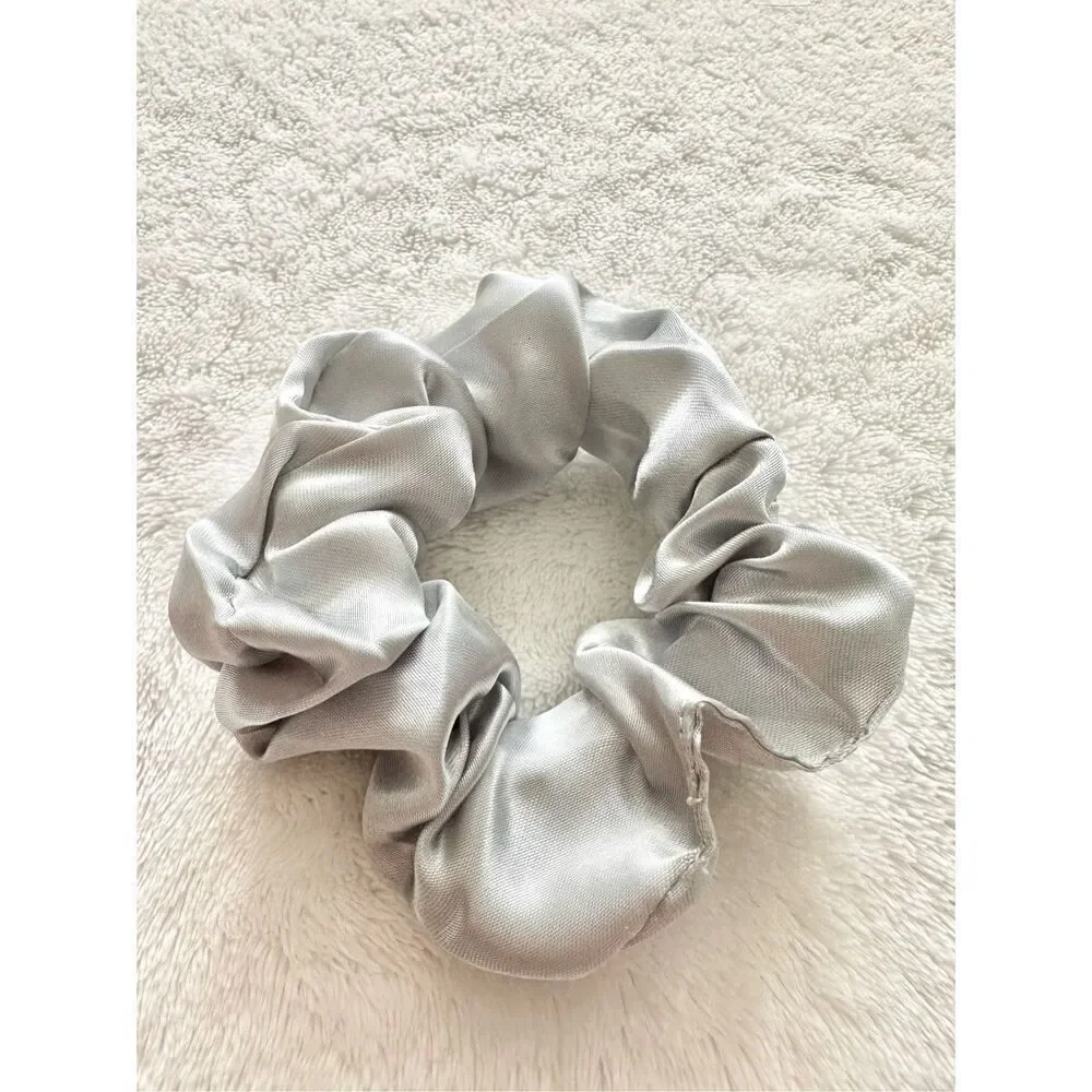 Silver color satin hair scrunchie